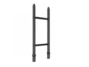 Die Unilumin Stacking - URMIII Stacking Rahmen (Neuware) kaufen: Schwarzer, vertikaler Metallrahmen mit zwei horizontalen Streben und vier zylinderförmigen Verbindungsstücken, ähnelt einer Leiter oder einem strukturellen Träger, ideal als Stapelrahmen für LED-Displays, freigestellt vor weißem Hintergrund.