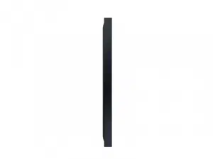 Schlanker, schwarzer 75 Zoll Outdoor 4K QLED-TV Samsung The Terrace, seitliche Ansicht vor weißem Hintergrund; ideal zum Mieten für Veranstaltungen oder den Außenbereich.