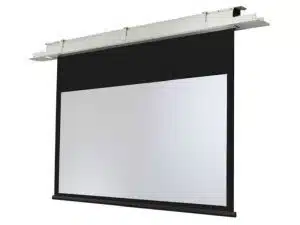 Celexon Deckeneinbau Expert Motorleinwand, neu; weißes projizierbares Tuch mit schwarzem Rand, teilmontiert in einer Decke - ideal für Präsentationen oder Heimkino, elektrisch ausfahrbar.
