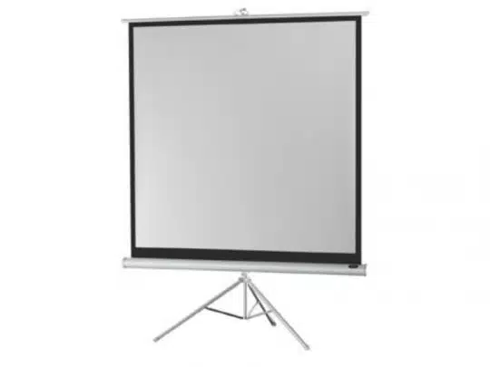 Celexon Economy White Stativleinwand (Neuware) voll ausgezogen auf einem stabilen Stativ, mit schwarzem Rand - ideale mobile Projektionsfläche zum Mieten oder Kaufen für Präsentationen und Events.