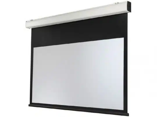 Motorleinwand Celexon Expert XL, Neuware - elektrische Projektionsleinwand mit weißer, lichtundurchlässiger Fläche und schwarzem Rand, eingebaut in ein stabiles weißes Metallgehäuse; ideal für Präsentationen und Heimkino.