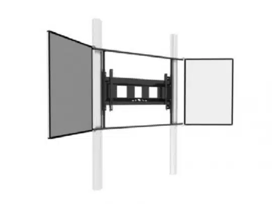Celexon Expert manuell Whiteboardtafel an der Wand mit vertikalen Schienen und zwei seitlichen Tafelflügeln - einer dunkel, einer hell; flexible Whiteboard-Lösung zur Wandmontage, ideal zum Mieten oder Kaufen für Besprechungsräume und Schulen.