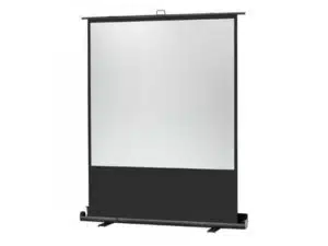 Pull-Up Leinwand Celexon Professional Plus, neu: Tragbare Projektionsleinwand mit weißer Sichtfläche und schwarzen Rändern, schwarzem Rahmen und stabilem Standfuß - perfekt für Präsentationen oder Events.