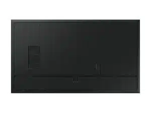 Rückansicht des Samsung QB85C 85 Zoll Smart Signage Displays mit strukturierten Linien und sichtbaren Anschlussports; perfekt geeignet zum Mieten für professionelle Präsentationen oder Digital Signage Anwendungen.