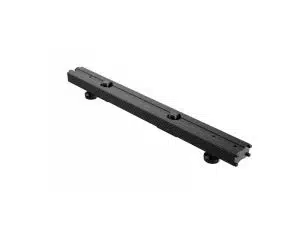 Unilumin Stacking - URMIII Fuß (Neuware) kaufen: Schwarzes, rechteckiges Elektronikteil mit gerippter Oberfläche, zwei runden Bedienknöpfen oben und zwei zylindrischen Standfüßen unten, freigestellt auf weißem Hintergrund. Ideal als Stacking-Fuß für Unilumin LED-Systeme.