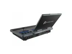 Event-Controller PIXELHUE U5 als Neuware - tragbarer Video-Switcher im Laptop-Design mit integriertem Display, verschiedenen Anschlussports (Ein-/Ausgänge), Bedienknöpfen und Schiebereglern; ideal für professionelle Event-Steuerung und Videoproduktion.