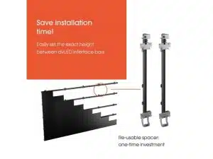 Zwei vertikale Vogel's Absen dvLED-Videowand LED-Wandhalterungen mit verstellbaren Abstandshaltern; die Montagehilfe sorgt für gleichmäßige Höhe und erleichtert die Installation der LED-Videowand - ideal zum Kaufen oder Mieten.
