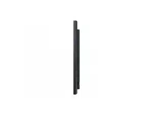 Seitenansicht des 43 Zoll 4K UHD Signage Displays Samsung QM43B-T, schlankes, rahmenloses Design, zentral vor weißem Hintergrund - perfekt zum Mieten für Ihr Zuhause oder Büro.