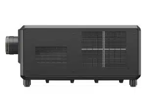 Panasonic PT-RQ35K Projektor (schwarz), Seitenansicht: großer linksseitiger Objektiv-Linsenkopf, breites Lüftungsgitter, kompakte verstellbare Standfüße; leistungsstarker 3-Chip DLP Beamer mit 32.000 Lumen-ideal zum Kaufen oder Mieten für Präsentationen und Events.
