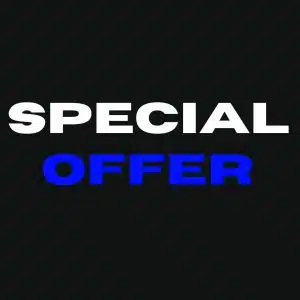 Schwarzer Hintergrund mit fettem Schriftzug "SPECIAL OFFER" - "SPECIAL" in Weiß, "OFFER" in Blau - als aufmerksamkeitsstarkes Banner für exklusive kaufen und mieten Angebote.
