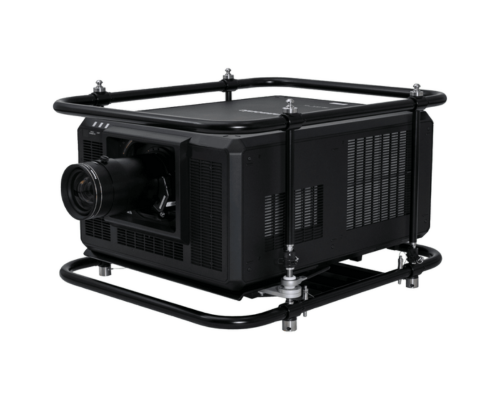 Professioneller schwarzer Beamer Epson EB-L20000U im robusten Metallgehäuse mit abgerundeten Ecken, großem Objektiv und Belüftungsöffnungen an den Seiten zum Mieten oder Kaufen - ideal für Events, Bühne oder Industrieanwendungen.