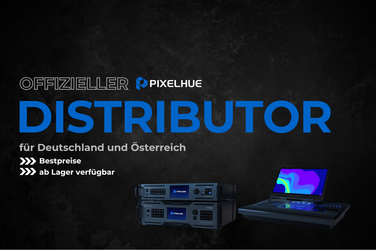 Promotionsgrafik für Pixelhue Hardware mit der Aufschrift "Offizieller Pixelhue Distributor für Deutschland und Österreich"; abgebildet sind moderne Pixelhue Geräte, ein Laptop mit blauem Bildschirm sowie Icons für beste Preise, sofortige Verfügbarkeit und die Möglichkeit, das Produkt zu kaufen oder zu mieten.