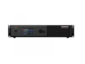 Frontalansicht des All-In-One LED-Controllers NovaStar MX30 (Neuware) im schwarzen Rackmount-Design mit Farbanzeige, Bedienknopf, Power-Taste und Lüftungsgitter an der rechten Seite - ideal zum Kaufen oder Mieten.