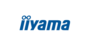 Iiyama Logo in blauer Schrift auf hellgrauem Hintergrund, die beiden ersten i mit Kreisen darüber, ähnlich dem Unendlichkeitszeichen.
