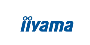 Iiyama Logo in blauer Schrift auf hellgrauem Hintergrund, die beiden ersten i mit Kreisen darüber, ähnlich dem Unendlichkeitszeichen.