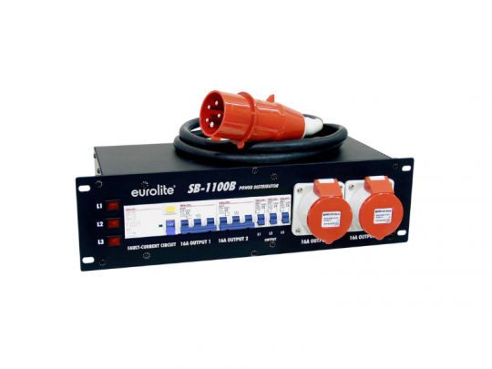 Strom-Unterverteilung 32A CEE-Rot: Stromverteiler mit 1x32A, 2x16A CEE-Steckdosen, 6 Schuko, Sicherungen und Beschriftungen.