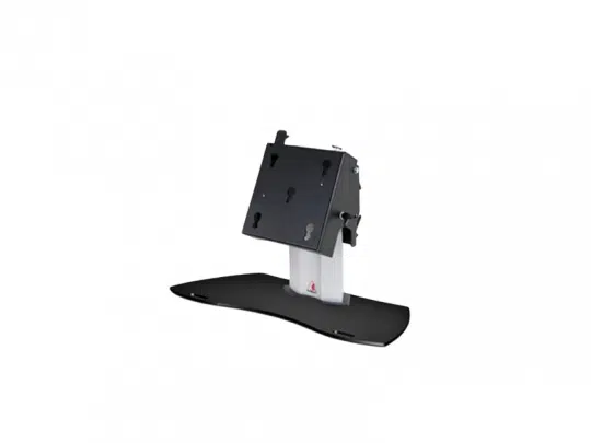 Schrägsteller bis 55 Zoll Audipack 700: Schwarzer, silberner Monitorständer mit flachem Sockel und Montageplatte, freigestellt.