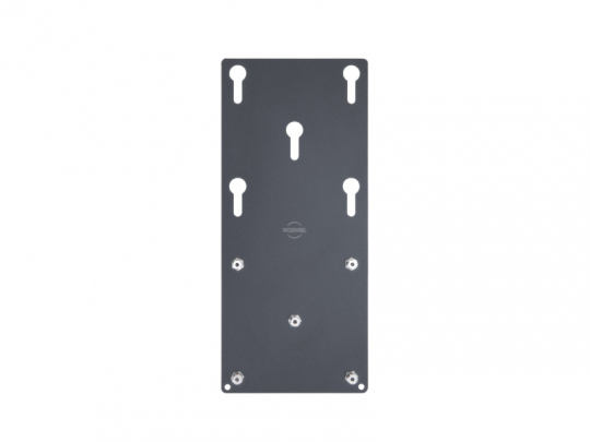 Schrägsteller VKW bis 55 Zoll: Rechteckige, schwarze Metallplatte mit Lochungen zur Wandmontage, optimal für Überrollbügel.