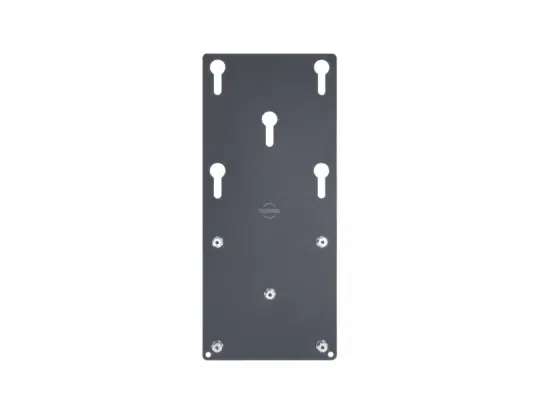 Schrägsteller VKW bis 55 Zoll: Rechteckige, schwarze Metallplatte mit Lochungen zur Wandmontage, optimal für Überrollbügel.