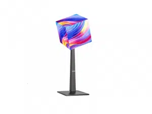 Cube Stand für URMIII/UpadIV: Moderne Tischlampe mit schwarzem Fuß, bunter, würfelförmiger Schirm, ideal als Eventbeleuchtung.