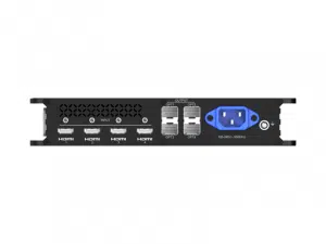PIXELHUE EP4T-S HDMI zu LWL Konverter mit 4 HDMI-Eingängen, 2 optischen Ausgängen, Lüftungsschlitz und blauem Stromanschluss.