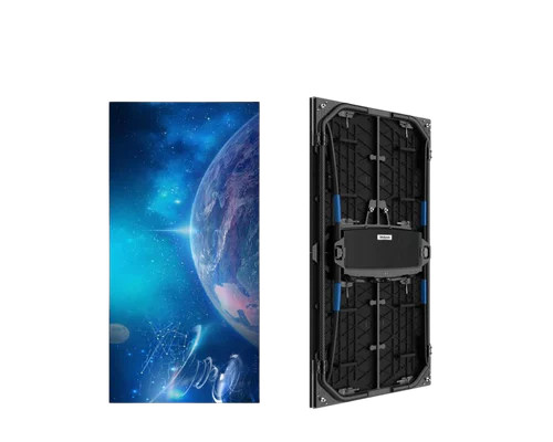 LED-Display-Panel von vorne mit Weltraummotiv und von hinten, sichtbare Elektronik; Produktbild für LED-Anzeige.