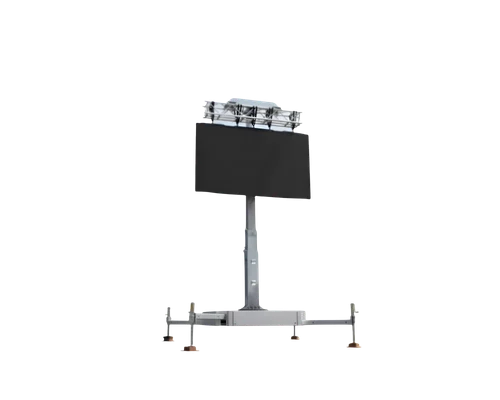 Elektronische Verkehrsanzeige auf stabilem Metallgestell, schwarzes Display, ideal für Baustellen- oder Verkehrsinfos.