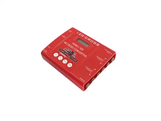 HD-SDI Videomischer Ross CrossOver 12 mieten: Profi-Video-Konverter mit mehreren Ports und vier weißen Tasten für 4K HDMI/SDI.