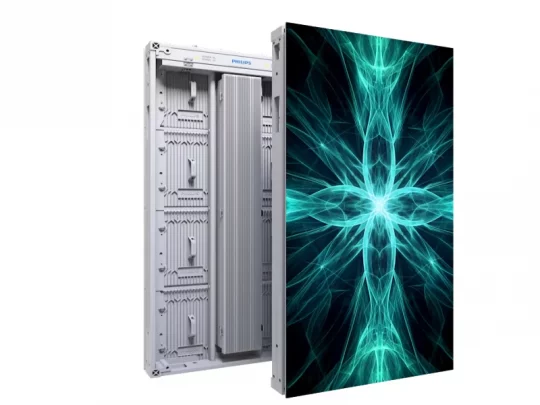 Das Produktbild zeigt ein digitales Display-Modul mit einem blauen abstrakten Muster auf dem Bildschirm. Daneben ist das hintere Gehäuse geöffnet, sodass die darin verbauten elektronischen Komponenten sowie die Verkabelung sichtbar sind. Das Display eignet sich für technische Anwendungen und Reparaturen.
