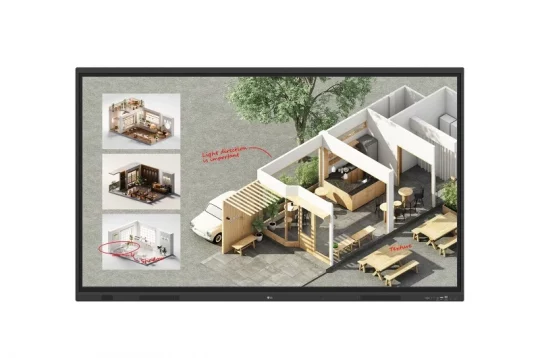 Produktbild eines digitalen Bildschirms mit dem Café-Planungstool „CaféDesigner“: Zu sehen ist ein übersichtlicher Plan eines Café-Außenbereichs mit beschrifteten Sitzbereichen, Pflanzkübeln und einem geparkten Van. Auf der linken Seite sind drei kleine Bilder verschiedener Inneneinrichtungen eingeblendet. Eine ideale Lösung für Betreiber, die ihren Café-Innen- und Außenbereich digital gestalten möchten.