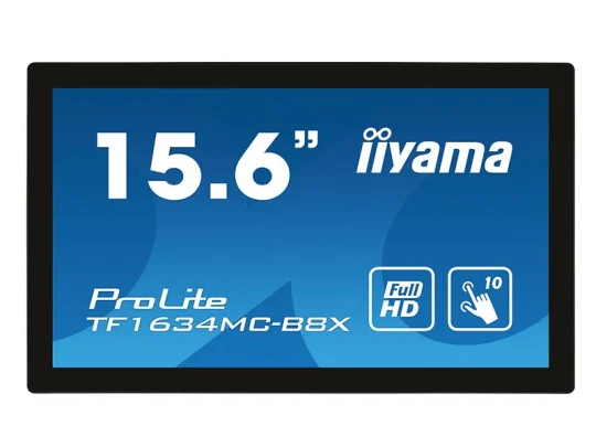 Iiyama ProLite TF1634MC-B8X 15,6-Zoll-Touchscreen-Monitor mit Full-HD-Auflösung; der Bildschirm unterstützt 10-Punkt-Touch-Bedienung.